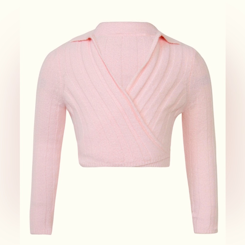 girls ellie cross over knit top in sorbet pink